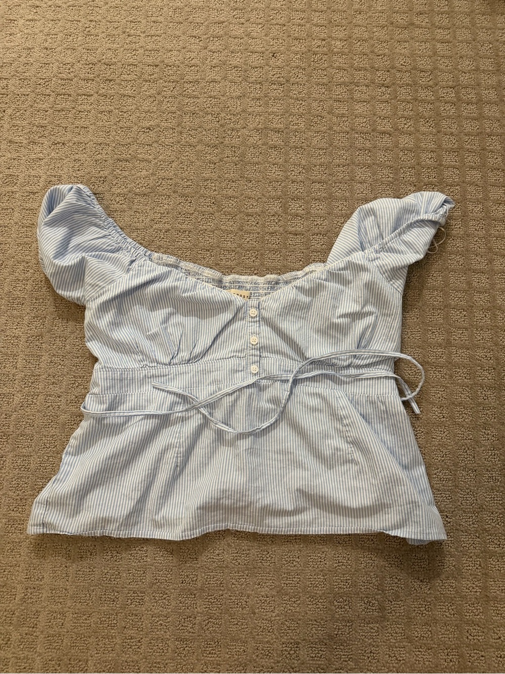 Aeropostale Light Blue & White Striped Off-Shoulder Tie-Waist Top
